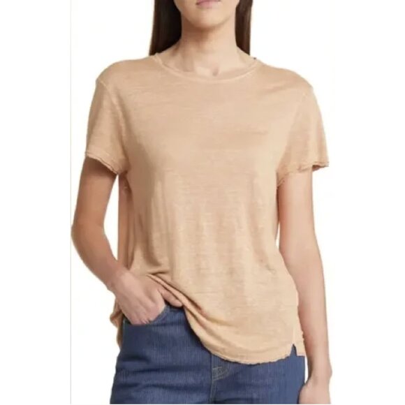 FRAME Easy True Linen Short Sleeve Slub Knit T-Shirt Light Peach Orange Casual - Picture 1 of 14